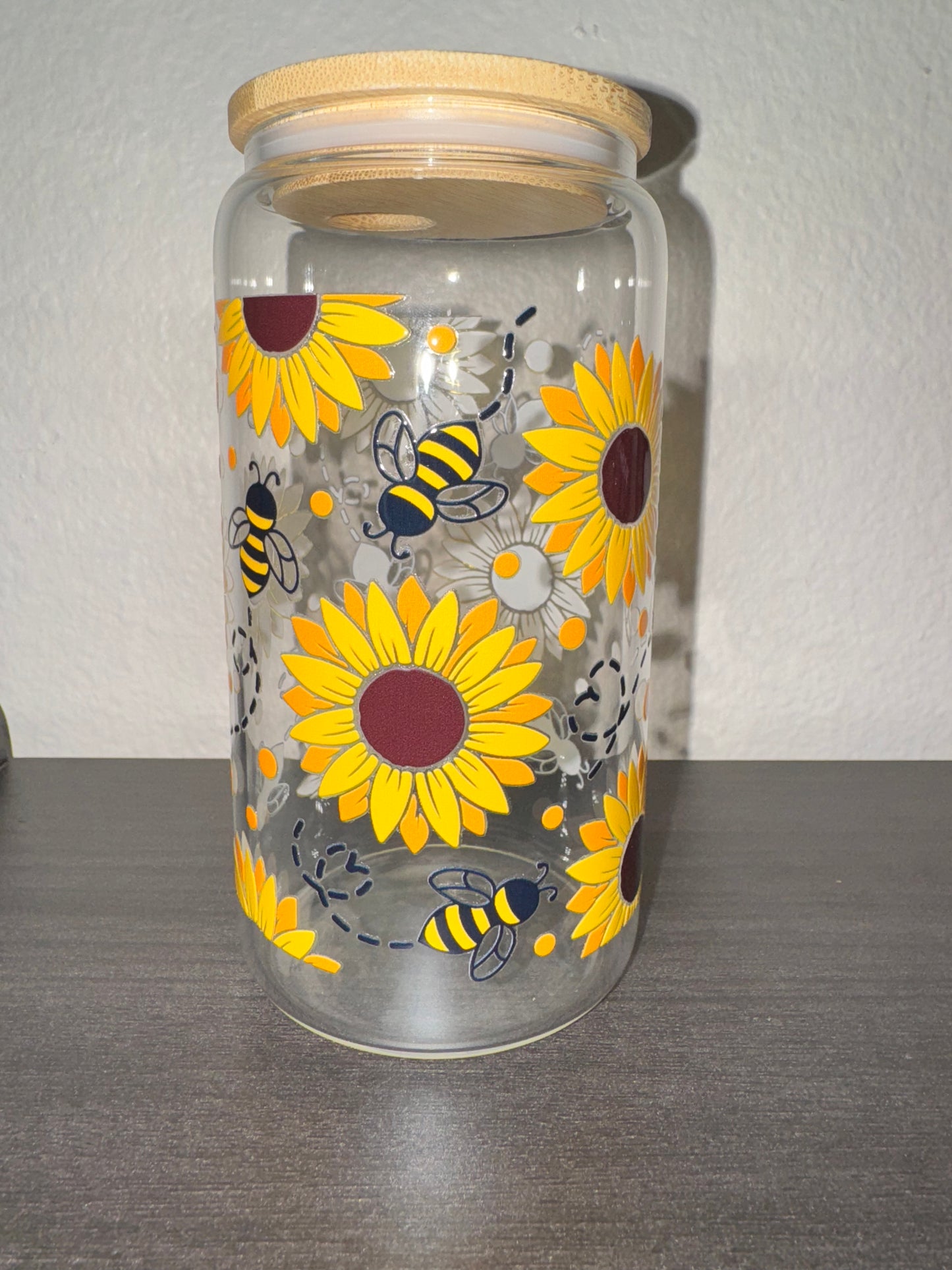 Bees & Sunflowers 16oz Glass Cup